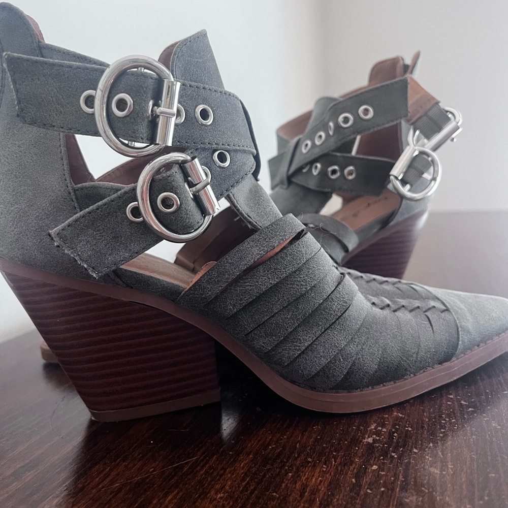 Qupid Charcoal Ankle Booties with Buckle Detail